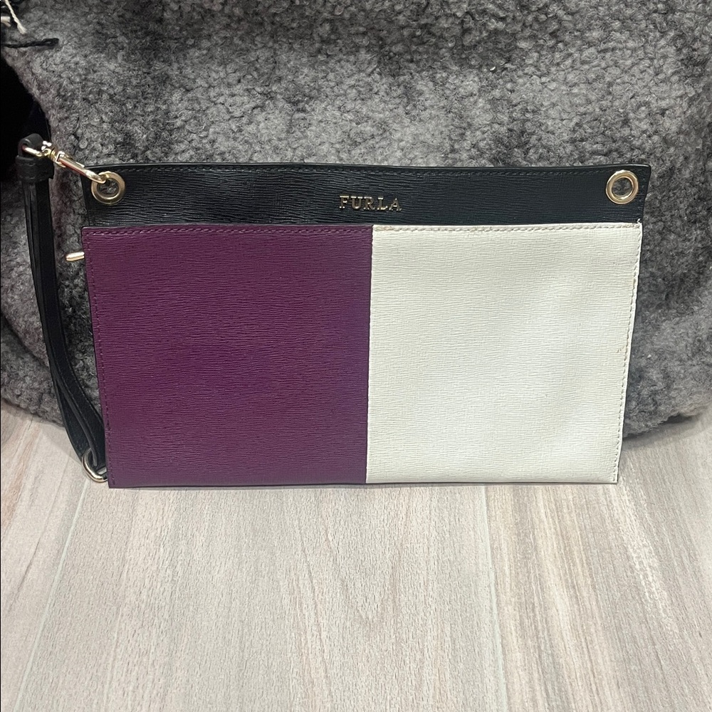 Furla Colorblock Wristlet Clutch in Purple, White & Black